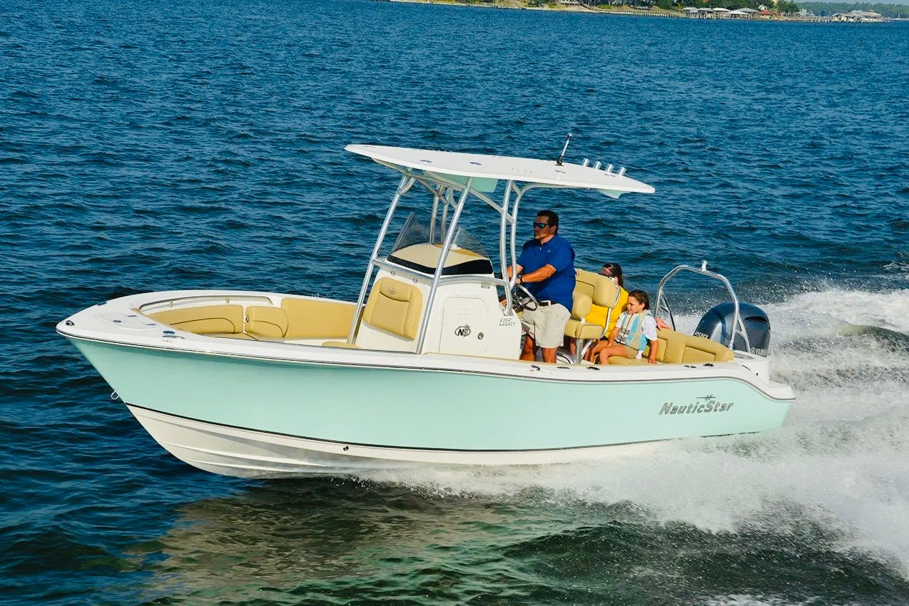Center console boat rental cruising near Cape Coral